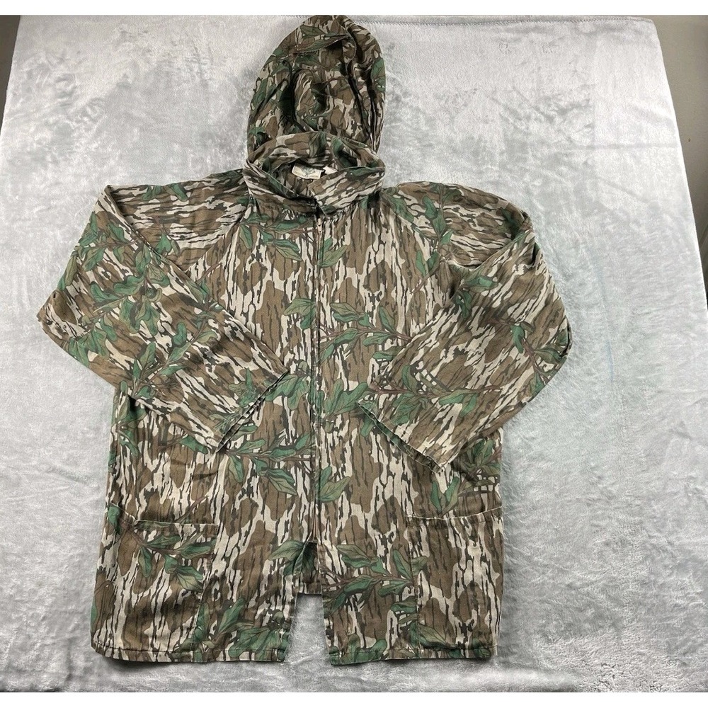 VTG Mossy Oak Jacket Mens Large Green Leaf Camo Lightweight Hunting 90s READ